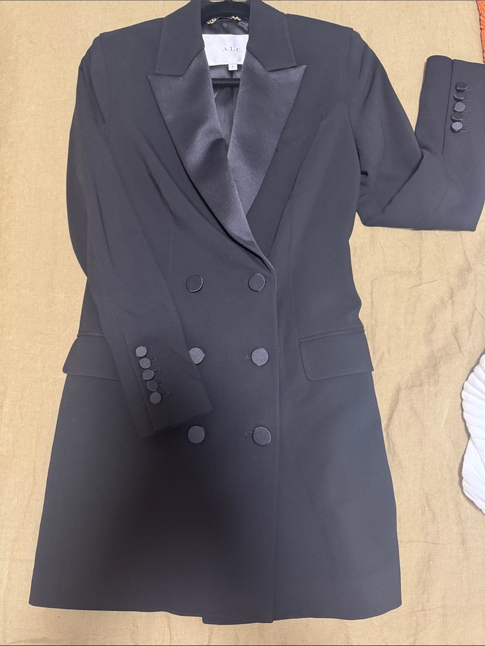 A.L.C. Black Tuxedo Blazer Mini Dress Satin Lapels Size 0